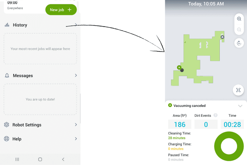 Reinigungshistorie kann in der Handy-App des Roomba i3 eingesehen werden